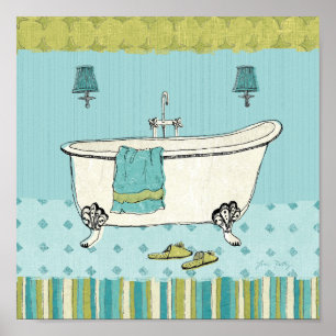 Poster Salle de bain bleue à l'ancienne
