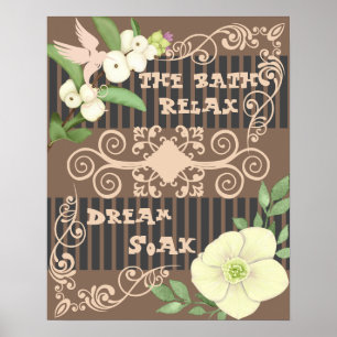 Poster Salle de bain Détente dans le bain Brown Floral