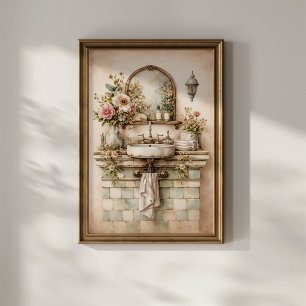 Poster Salle de bain florale shabby chic