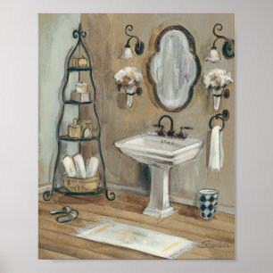 Poster Salle de bain française avec miroir et lavabo