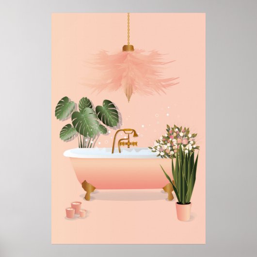 Poster Salle de bain Pastel Pink & Green | Bain à bulles (Devant)