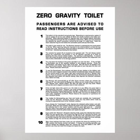 Poster Salle de bain Zéro Gravité Texte noir complet (Devant)