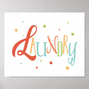 Poster Salle de blanchisserie colorée avec typographie et