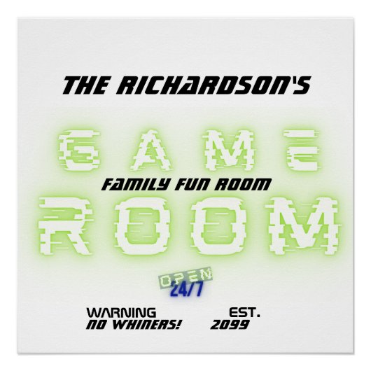 Poster Salle De Jeu Familiale Lime Green, Pas De Whiners, (Devant)