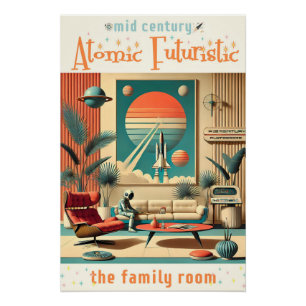 Poster Salle de séjour familiale d'ère spatiale futuriste