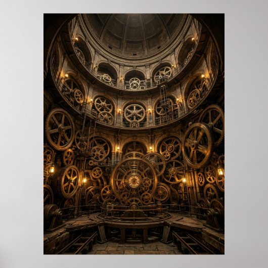 Poster Salle des machines à engrenages Steampunk (Devant)