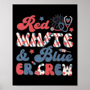 Poster Salle d'urgence Tech 4 juillet Retro Red White Bl