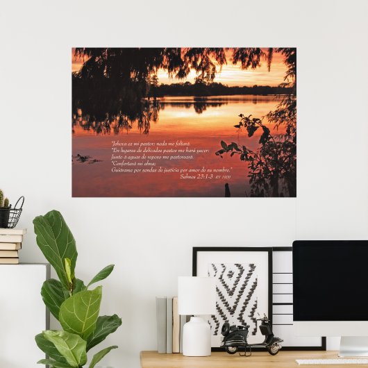 Poster Salmos 23 1-3 con Puesta del Sol (Bureau à domicile)