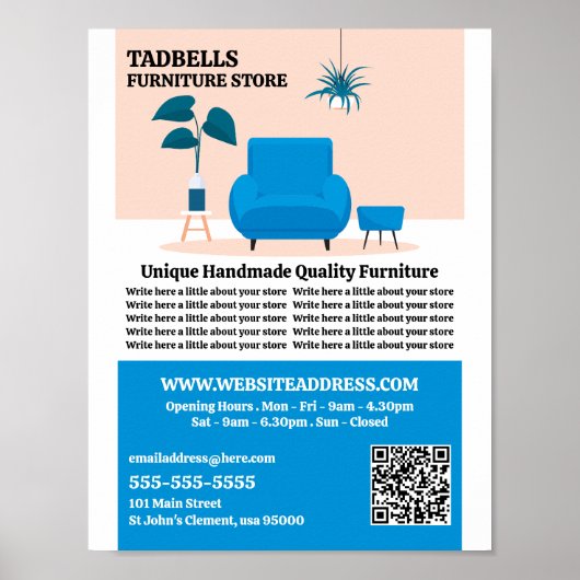 Poster Salon Bleu - Ventes de magasin de meubles (Devant)