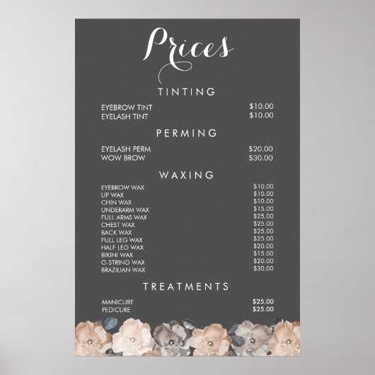 Poster Salon de beauté des cheveux Beauticia Menu Prix Po (Devant)