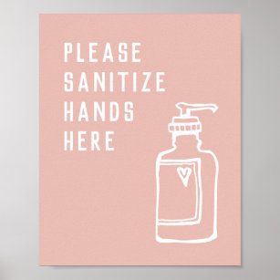 Poster Salon de beauté minimaliste rose Sanitize mains ic