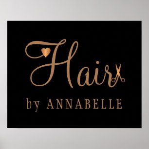 Poster Salon de cheveux coiffeuse nom cuivre or parties s