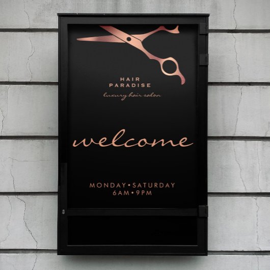 Poster Salon de coiffure chic noir Barber Copper Bienvenu