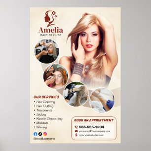 Poster Salon de coiffure élégant Biege Maquillage Épilati
