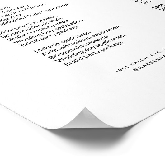 Poster Salon de coiffure moderne Foliing Tarifs Menu Serv (Coin)