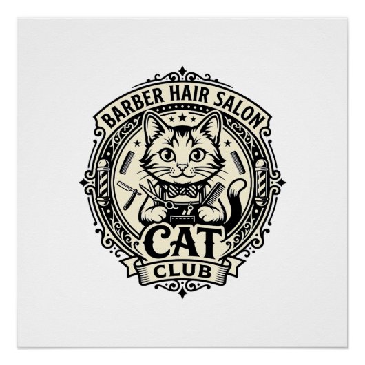 Poster Salon de coiffure pour hommes Chat drôle Graphique (Devant)