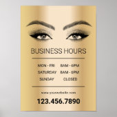 Poster Salon de maquillage Gold Lashes Heures d'ouverture (Devant)