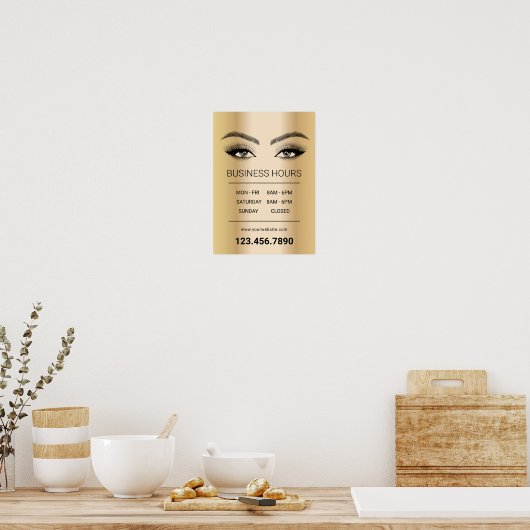 Poster Salon de maquillage Gold Lashes Heures d'ouverture (Cuisine)