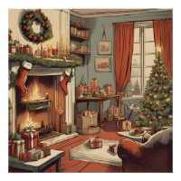 Salon de Noël rétro avec sapin de Noël