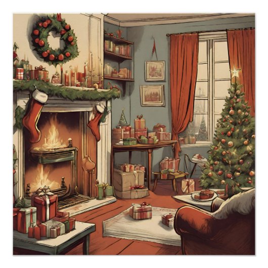 Poster Salon de Noël rétro avec sapin de Noël (Devant)