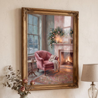 Poster Salon de Noël vintage rose Cottagecore