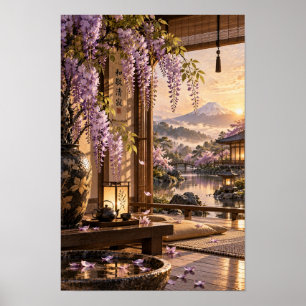 Poster Salon de thé Wisteria japonais Mont Fuji Coucher d