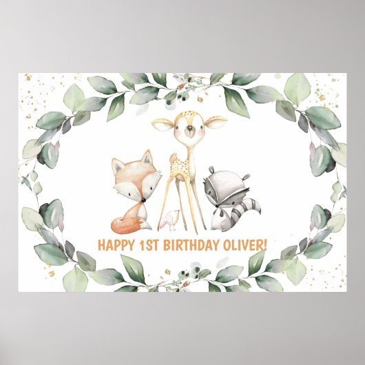Poster Salon de verdure forestière Baby Shower Bienvenue  (Devant)