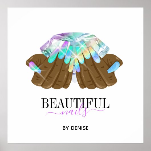 Poster salon holographique ongle femme main nails technic (Devant)