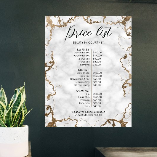 Poster Salon Marble & Gold Elegant ou menu Prix Spa