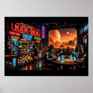 Poster Saloon Cyberpunk Western Sci-Fi Bar Néon Planète