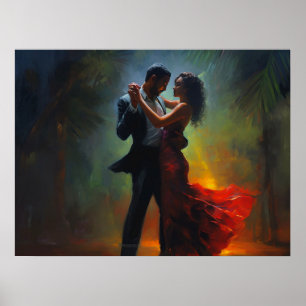 Poster Salsa d'un couple cubain dansant la nuit à Miami