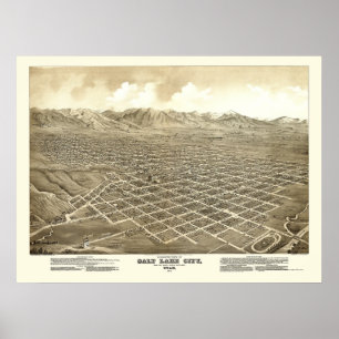Poster Salt Lake City, UT Carte panoramique - 1875