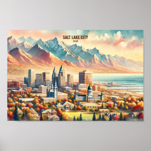 Poster Salt Lake City Utah USA Travel Places aquarelle
