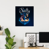 Poster Salty ~ Ancre et Mermaid Sea Life (Bureau à domicile)