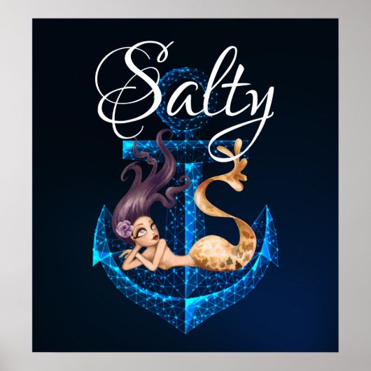 Poster Salty ~ Ancre et Mermaid Sea Life (Devant)