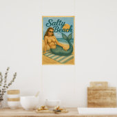 Poster Salty Beach Pin-Up Mermaid -Retro Coastal Life Art (Cuisine)