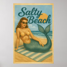 Salty Beach Pin-Up Mermaid -Retro Coastal Life Art