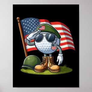 Poster Saluer Golf Américain Drapeau Jour commémoratif 4e