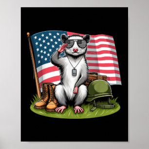 Poster Saluer Possum American Usa Flag Memorial Day 4th O