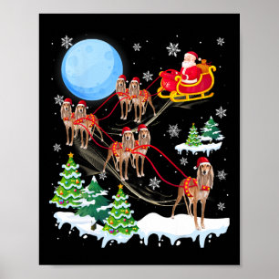 Poster Saluki Reindeer Chien de Noël équitation Santa Hat