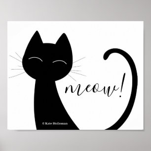 Poster Salut ! Chat Art Noir silhouette Minimal B&W