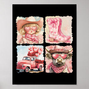 Poster Salut Cowgirl de la Saint-Valentin Rétro Vintage W