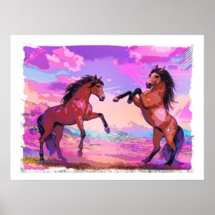 Poster Salut enjoué - Deux étalons se saluant mutuellemen