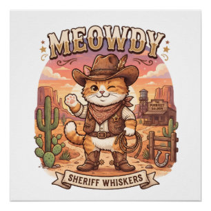 Poster Salut Shérif Moustaches Mignon Chat Cowboy Western