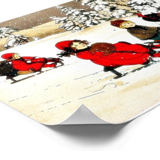 Poster Salutation de Noël avec les enfants neige slading (Coin)