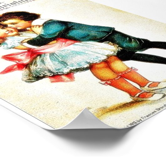 Poster Salutation de Noël avec un garçon embrasse une fil (Coin)