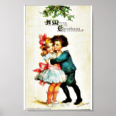 Poster Salutation de Noël avec un garçon embrasse une fil (Devant)
