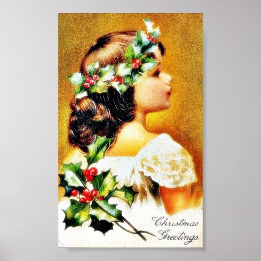 Poster Salutation de Noël avec une fille (Devant)
