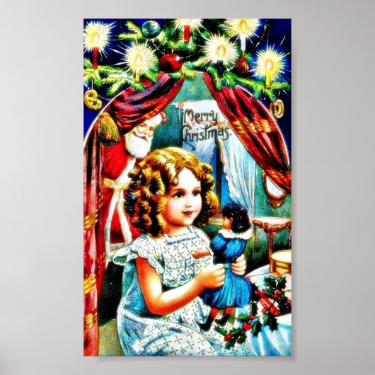 Poster Salutation de Noël avec une fille regardant un jou (Devant)
