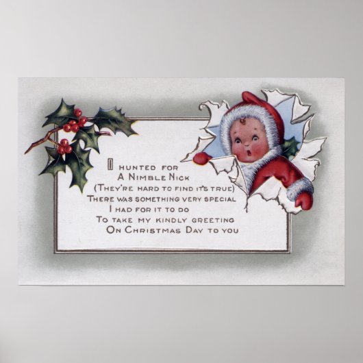 Poster Salutation de NoëlPetit enfant à travers le papier (Devant)